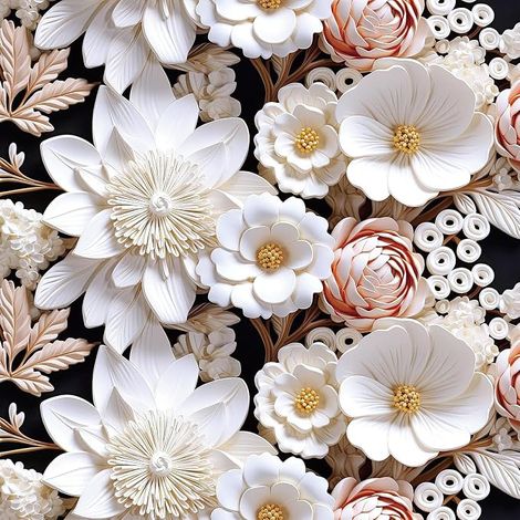 Papier Peint Blanc Fleur Effet 3D Revêtement Mural Autocollant Plafonds Papier Vinyle Adhesif Fleuri Noir Blanc Chambre Salle de Bain Rouleau Vinyl Adhesif Decoratif pour Meuble 44.5CM×3M (1/5)