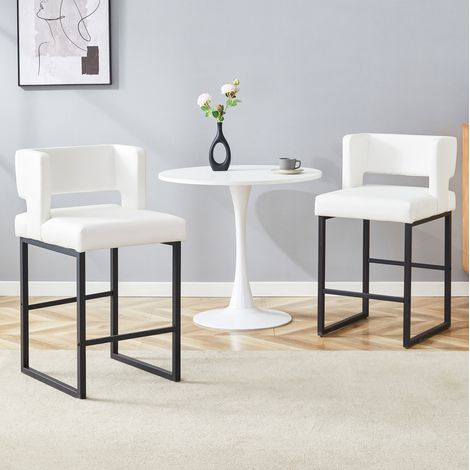 Sedia da pranzo nordica 91,4 cm bianco/nero con seduta imbottita in PU e gambe in metallo (1/5)