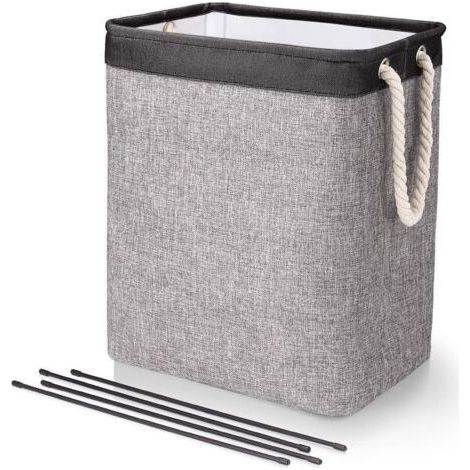 Großer Wäschekorb 50 x 41 x 31 cm, faltbarer Wäschesack mit Seilgriffen, Aufbewahrungskorb geeignet für Schlafzimmer, Waschküche, Badezimmer, Schwarz+Grau