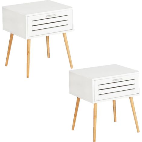 Lot de 2 tables de chevet 1 tiroir en bambou design scandinave FINJA (1/4)
