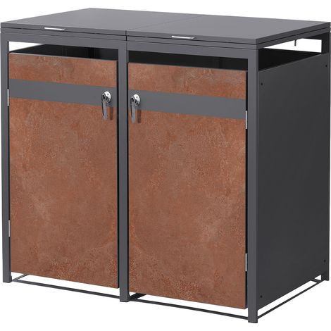 ML-Design Box pour 2 Poubelles, jusqu'à 240L, 132x80x120 cm, en Acier/Acier Corten, Anthracite/Aspect Rouillé, Résistant aux Intempéries, avec Couvercle Rabattable / 2 Portes, Conteneur Abri Hangar (1/5)