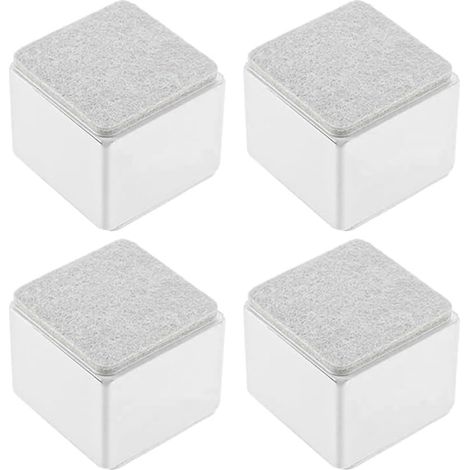 Lot de 4 rehausseurs de Meubles en Acier au Carbone - Diamètre : 6 cm - Auto-adhésifs - avec Patins en Feutre - Ajoute 5 cm de Hauteur aux Lits et canapés (carrés, Blanc) (1/5)