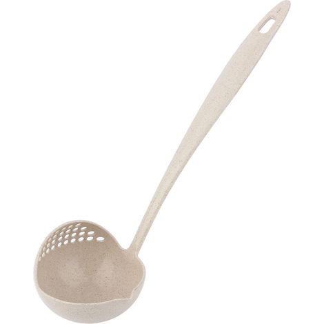Cuillère à Soupe 2 en 1 en Paille de Blé avec Filtre et Long Manche (Beige) (1/5)