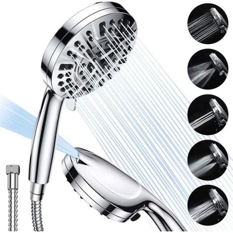 Pommeau de douche, douchette à main avec 8 jets, 2 modes de pulvérisation, économie d'eau, pommeau de douche haute pression (1/5)