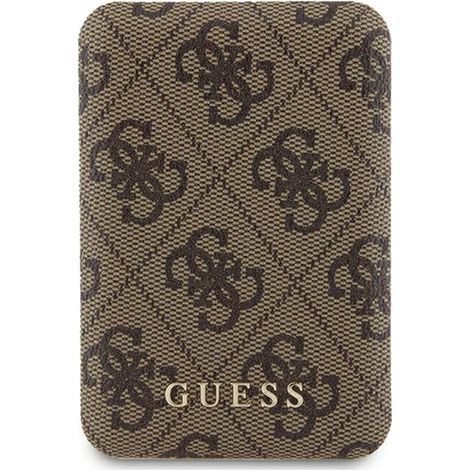 Batterie externe inductive Guess 15 W 5 000 mAh avec logo en cuir et métal MagSafe, marron (1/4)