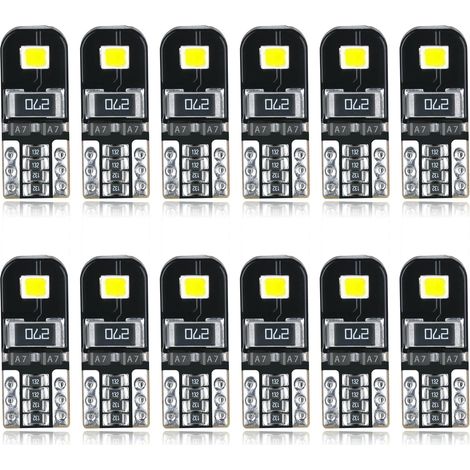 Ampoule W5W T10 LED Sans Erreur 194 501 12V pour Voiture Intérieur Dôme Plafonnier Coffre Côté Porte Plaque D'immatriculation Feux 12V 6500K Blanc 12 Pièces (1/5)