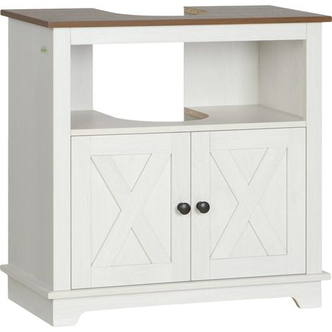 Meuble sous évier, 60cm x 30cm x 60cm, Mélamine bois, Deux portes, Assemblage requis, Étagère incluse (1/5)