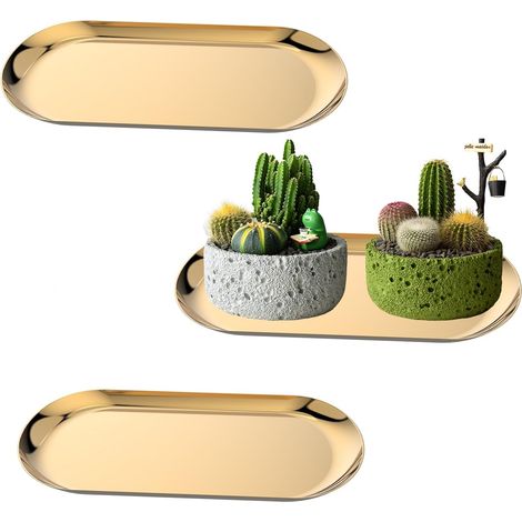 3 Pièces Soucoupes pour Plantes 30x12,1x1 cm Plateau ovale pour pot de fleurs en acier inoxydable pour Cour, Jardin, Intérieur et Extérieures (1/5)