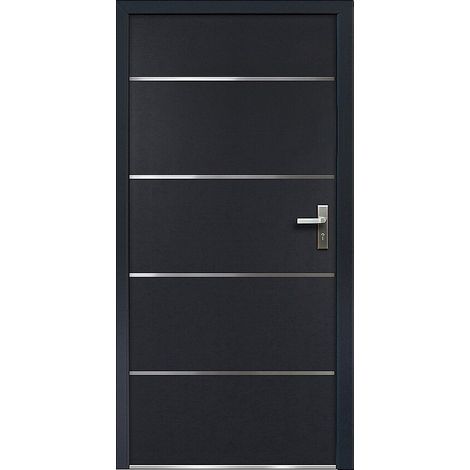 Porte d'entrée en acier pleine et inox H208.5 x L105 cm anthracite - épaisseur 90 mm - poussant gauche - NAXARA (1/4)