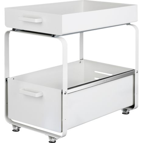 2 Ebenen Unter Waschbecken Regal, Herausziehbarer Spülschrankregal, Aufbewahrung von Schubladen, für Badezimmer Küchen, Kohlenstoffstahl (Schwarz) 4025.539.5cm (1/5)