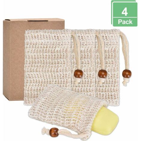 4 x Organic Soap Bags, Natural Soap Bag, Sustainable Organic Soap Residue, Plastic-Free Soap Net for Body Scrub (1/5)