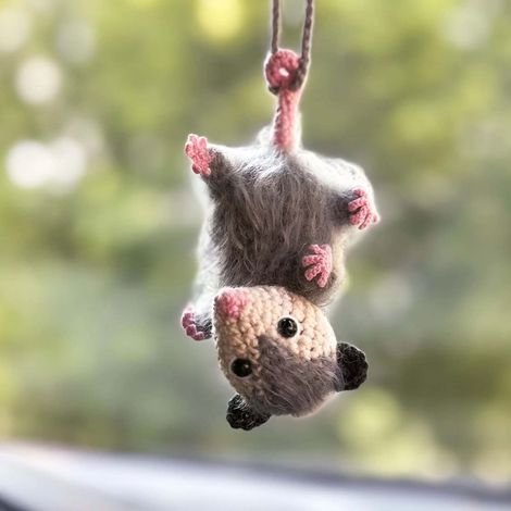 Possum - Crochet Car Hanger - Rearview Mirror Pendant - Handmade Knitted Animal Charm - Lightweight Decor for Vehicle or Home - 1 Piece (1/5)