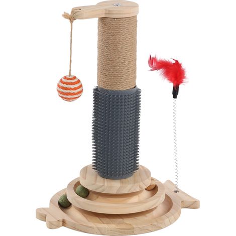 Jeu a Griffer pour Chat 26 x 40 cm Lex Plumes, Circuit a Balle et Brosse Massage (1/4)