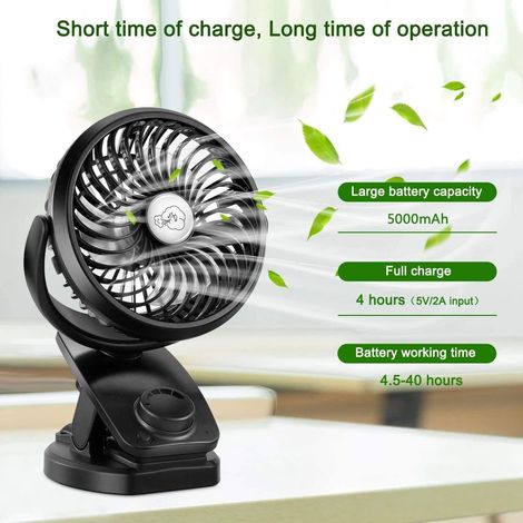 Ventilateur à piles, batterie rechargeable de ventilateur d'oscillation d'Usb, mini ventilateur portatif pour la poussette (1/4)