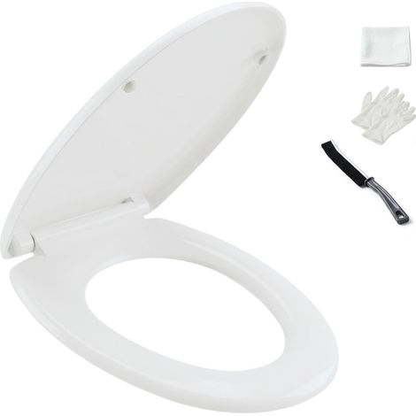 Abattant de WC avec système d'abaissement automatique blanc ovale, siège de toilette amovible, avec kit de nettoyage pour premier montage (1/5)
