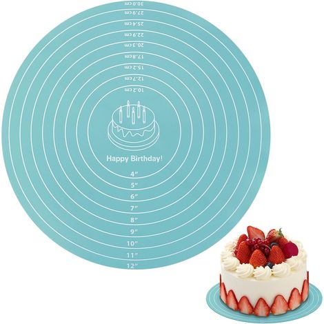 Runde Silikon-Backmatte (30 cm Durchmesser) zum Ausrollen von Teig, hitzebeständige Gebäckmatte mit Größenangaben (1/5)