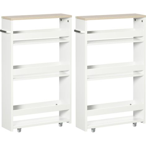 Carro de almacenamiento compacto para baño 48 x 15 x 80 cm 3 niveles de estantes con ruedas elegante moderno de MDF blanco 210003003 (1/5)