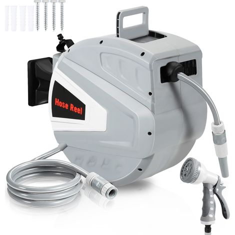 Jiubiaz Schlauchtrommel Automatik 30M Wasserschlauchaufroller Schlauchaufroller Gartenschlauchaufroller Wasserschlauch 180° schwenkbar Wandhalterung 1/2"