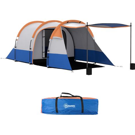 Tienda de campaña tipo túnel grande con dormitorio y sala de estar, impermeable (2000 mm), portátil con bolsa para 2-3 personas, color naranja
