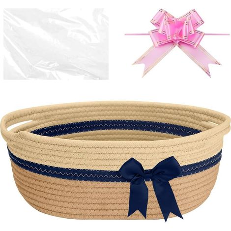 Petit panier cadeau en corde tressée, panier de rangement pour serviettes, collations, jouets et couches dans la chambre de bébé, panier rectangulaire pour étagère de salle de bain. (1/5)