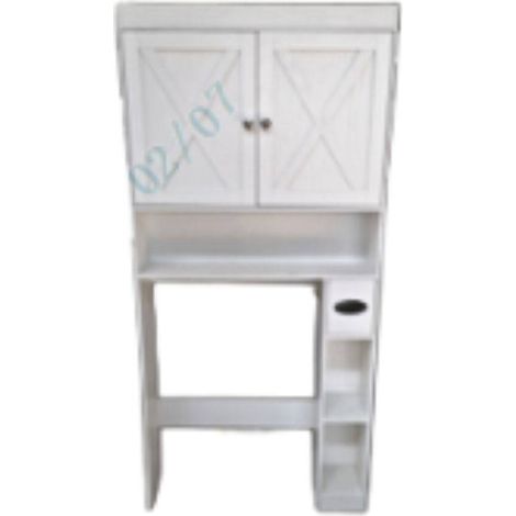 Meuble WC blanc avec 2 portes, étagère réglable et porte-papier, pour salle de bains et toilettes