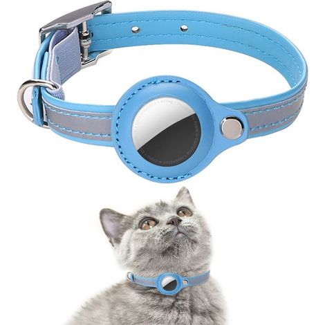 Etiqueta inalámbrica para collar de gato, collar reflectante GPS para gato, collar de rastreo de cuero para gato (morado, M) (1/4)