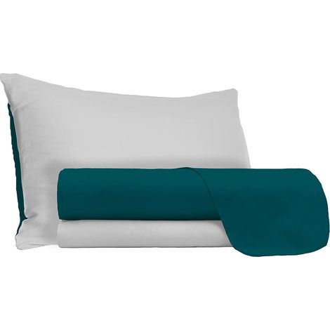Set Lenzuola Sopra Sotto e Federe Doubleface Verde Petrolio/Grigio Chiaro Singolo (1/5)