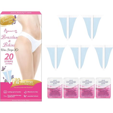 Bande de Cire Froide Bikini pour Epilation du Bikini Formes Prédécoupées Depilatory - 20 Bandes à Froide Maillot avec 4 Lingettes d'Huile Apaisantes pour Peaux Sensibles Cire Epilation Intime (1/5)