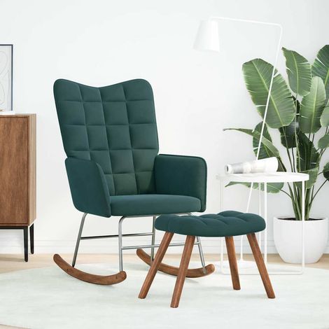 Chaise à bascule,Chaise de relaxation avec tabouret en velours vert foncé CFW77411 (1/5)