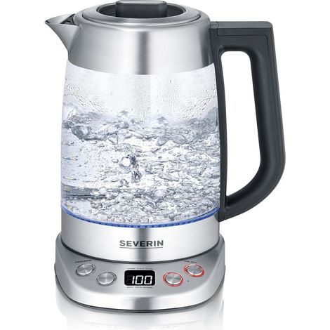 SEVERIN - Tetera y hervidor de vidrio deluxe con capacidad: 1,7 litros de agua, 1,5 litros de té, 3000 W Acero Inoxidable/Vidrio WK 3480