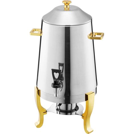 Distributeur de boissons en acier inoxydable, 13 L, avec brûleur à alcool, pour boissons chaudes et froides (café, thé, eau chaude), idéal pour les restaurants, hôtels et fêtes. (1/5)