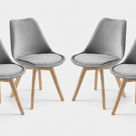 Juego de 4 sillas de terciopelo estilo escandinavo para salón cocina Smart Soft - Gris