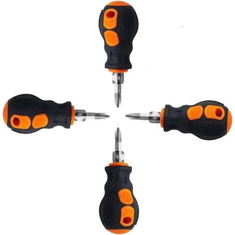 Lot de 4 Tournevis court, Outil Tournevis magnétique court 2 en 1 avec tête cruciforme et tête plate, petit tournevis de poche pour réparation de bricolage (1/5)