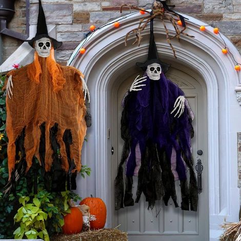 Gruselige Halloween-Dekoration, 10580 cm großer hängender Sensenmann (2 Stück), Totenkopf-Dekoration für Spukhäuser, geeignet für drinnen und draußen. (1/5)