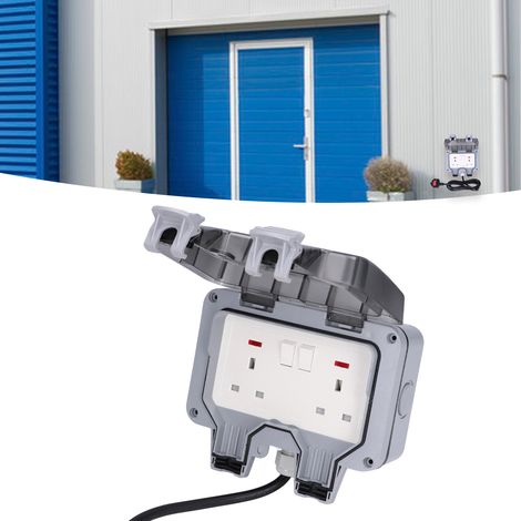 Prise extérieure résistante aux intempéries avec rallonge de 3 m, prise murale double extérieure étanche IP66 de style britannique, boîtier de prise électrique, couvercle de prise avec interrupteur, p (1/5)