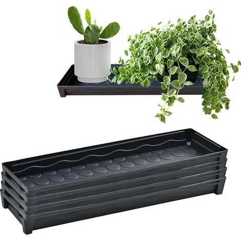 5 Pièces Soucoupe Pot Fleur,Plateaux de Jardinières Rectangulaires Plateau de Drainage pour Rebord Fenêtre Plastique pour Cour Jardin Intérieur et Extérieures,41 x 11.5 x 4 cm (1/5)
