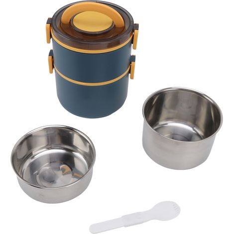 Elegante blaue, doppelwandig isolierte Lunchbox aus Edelstahl 304 für Frauen, Studentinnen, Büroangestellte tragbar, langlebig, mehrstufiges Fassungsvermögen. (1/5)