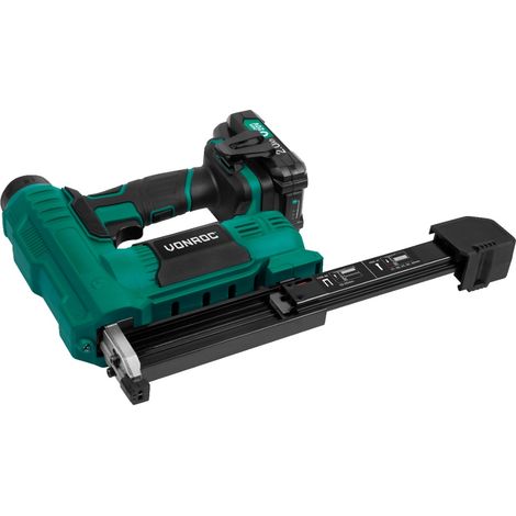 Vonroc – Agrafeuse électroportative 20V avec batterie 2.0Ah – 1000 agrafes 20/25mm et 1000 clous 20/32mm – Moteur puissant 30 coups/min