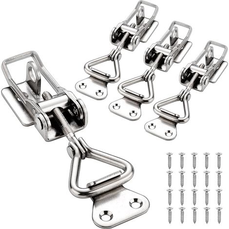4 Pièces Loquet a Bascule, Fermeture à Levier en Acier Inoxydable, Fermeture à Levier Loquet avec 20 Vis, Pinces à Bascule Réglables Sauterelle de Serrage pour Armoire, Porte, Boîte (1/5)
