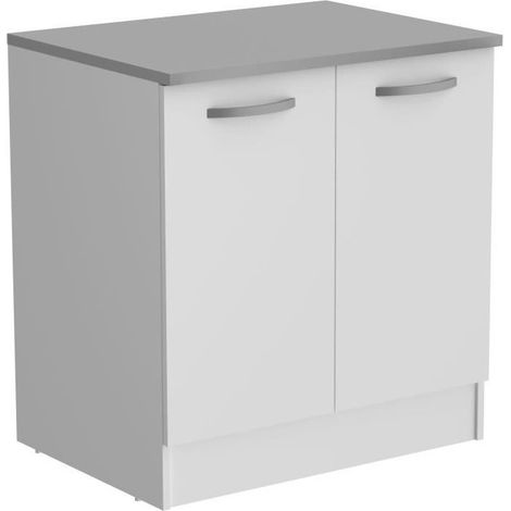 Meuble bas cuisine - OSLO - 2 portes - Blanc - L 80 x P 60 x H 86 cm (1/5)