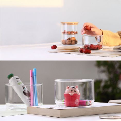 Bocaux de rangement en verre à étages pour collations et fruits secs, saladier en verre avec couvercle (1/5)