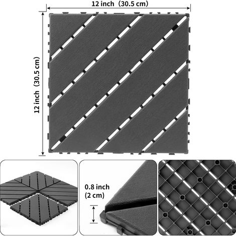 Plastic Interlocking Deck Tiles,44Pack Patio Deck Tiles,12"x12" Square Waterproof Outdoor All Weather Use, Outdoor and Indoor Patio Decking Tiles for Poolside Balcony Backyard, Dark Grey (1/5)