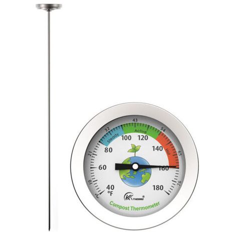 Kompostthermometer – Edelstahl-Zifferblattthermometer für die Kompostierung zu Hause und im Garten – 54 mm Durchmesser C- und F-Zifferblatt, 500 mm Temperatursonde, Kompostbeschleuniger