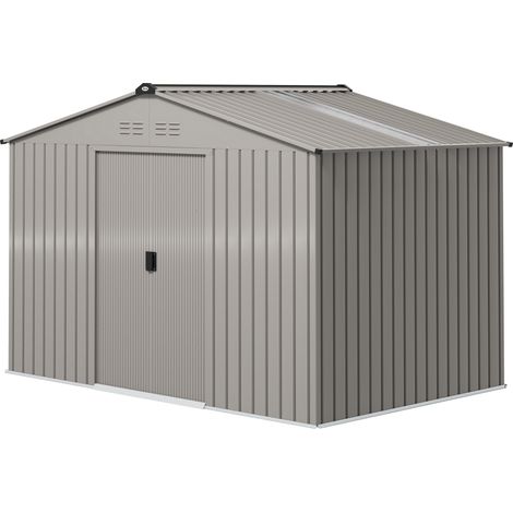 Abri de Jardin 4,9 m² 277x195x192 cm 2 Portes Coulissantes Toit Incliné 4 Fenêtres Gris (1/5)