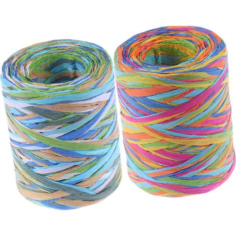 Ficelle Artisanale 2 Rouleaux Raphia Colorée 6 Couleurs pour Loisirs Créatifs et Emballage, Facile à Combiner (1/5)