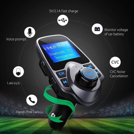 Transmetteur FM Bluetooth Voiture FM Transmetteur Voiture Kit Main Libre avec USB Audio Lecteur MP3 pour iPhone,Téléphones Android (1/4)