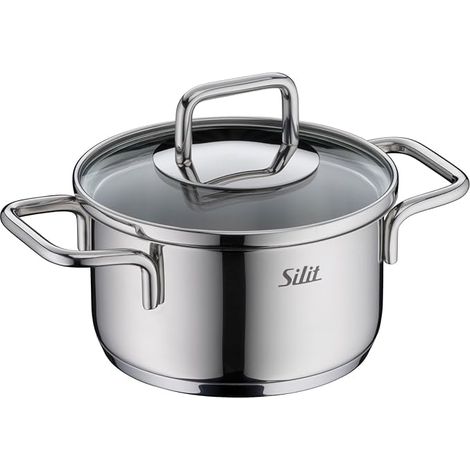 Mini marmite 12 cm avec couvercle en verre, graduation intérieure, large bord verseur, acier inoxydable 18/10, passe au lave-vaisselle, petites portions, empilable