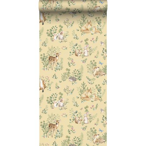 papier peint animaux de la forêt jaune et vert  - Sanders & Sanders (1/5)