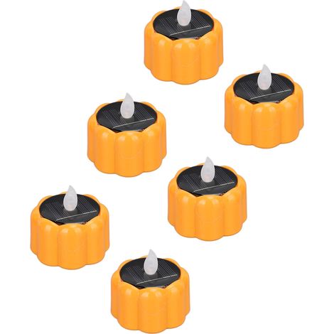 6 Stück Solar-Kürbiskerzen, wasserdicht, batteriebetrieben, solarbetrieben, Teelichter für Halloween-Partydekorationen (1/5)