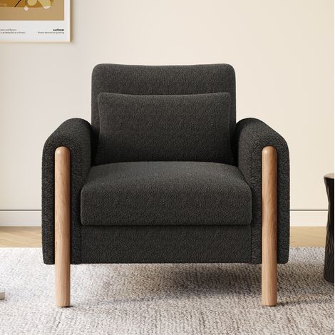 Sillón lounge 87/83/88,5 cm de teddy gris oscuro, con cojín grueso y estructura de madera maciza (1/5)
